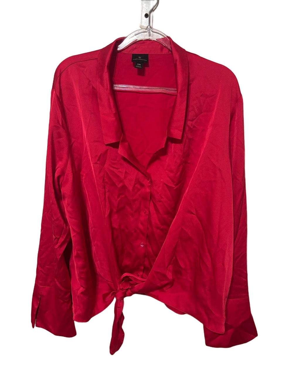 🎼Worthington fuschia pink Button-Down Tie-Front Blouse size XXL GUC